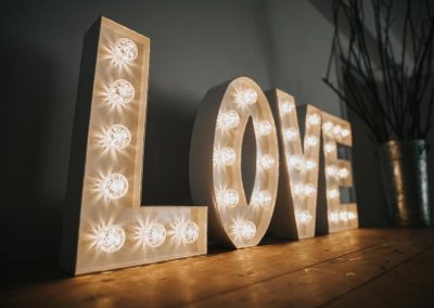 Small lighted letters of LOVE from Ray of Light Letters, Lincolnshire and Yorkshire