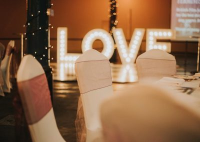 Wedding reception LOVE in lighted letters from Ray of Light Letters, Lincolnshire and Yorkshire